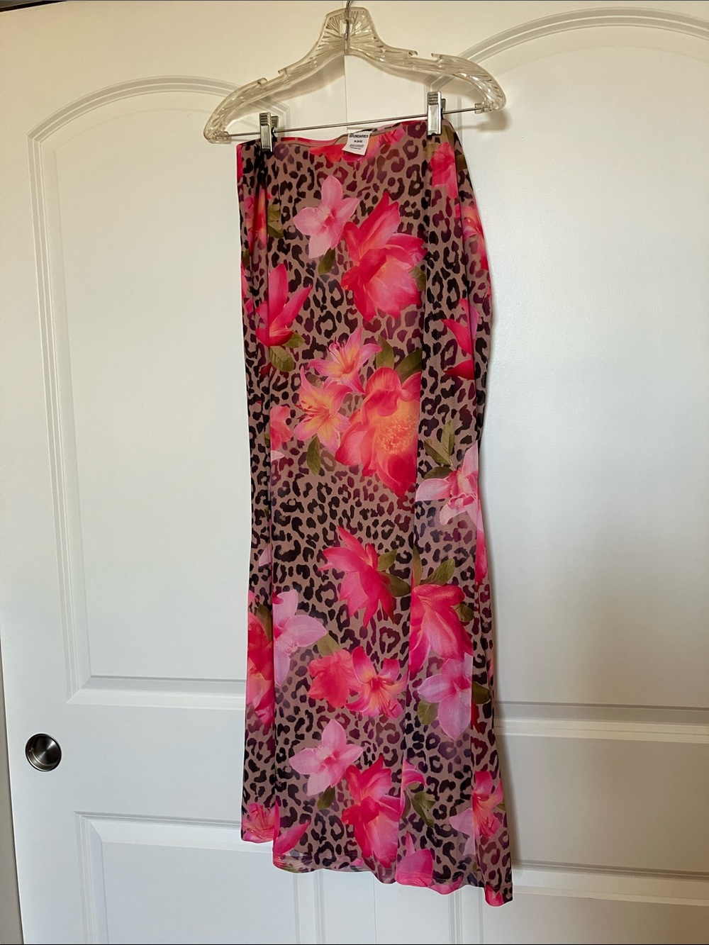 No Boundaries Leopard and Lilies Mesh Print Maxi Skirt Size M
